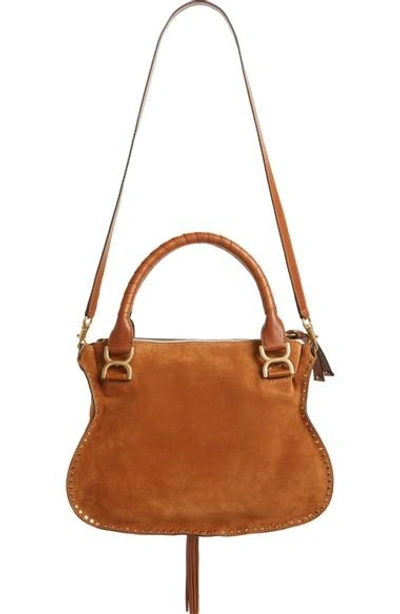 Shop Chloé 'medium Marcie' Suede Satchel In Caramel