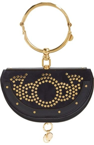 Shop Chloé Small Nile Studded Suede & Leather Convertible Bag In Full Blue