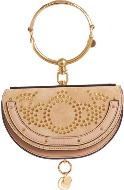 Shop Chloé Small Nile Studded Suede & Leather Convertible Bag In Nr24l Blush Nude