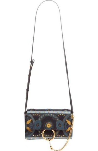 Shop Chloé Small Faye Studded Leather & Suede Crossbody Bag In Full Blue