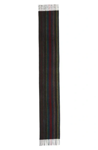 Shop Paul Smith Stripe Wool Scarf In Black