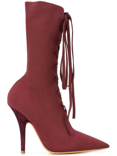 Shop Yeezy Pointed Lace-up Boots In Red