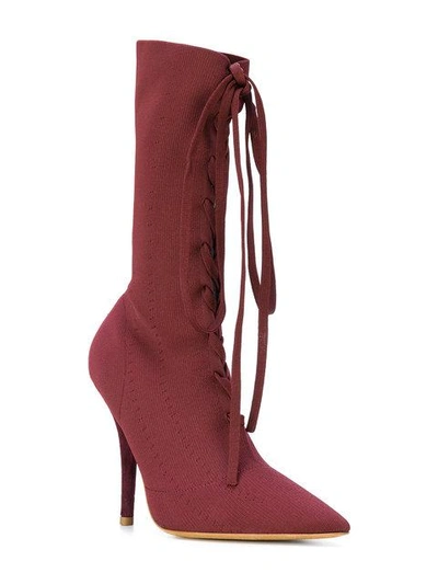 Shop Yeezy Pointed Lace-up Boots In Red