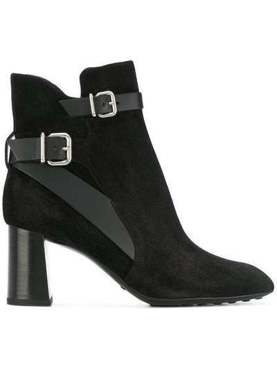 Shop Tod's Buckle Strap Ankle Boots In Black