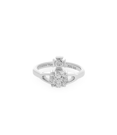 Shop Vivienne Westwood Sterling Silver Reina Petite Ring Size Xxs In White Cubic Zirconia