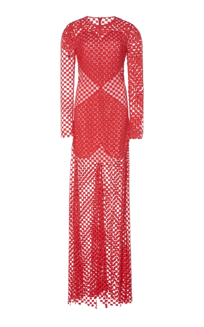 Shop Akris Embroidered Double Heart Dress In Red