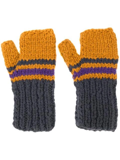 Shop Maison Margiela Striped Fingerless Gloves
