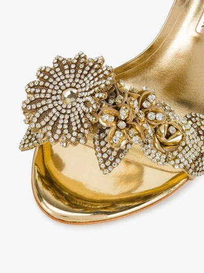 Shop Sophia Webster Gold Lilico Crystal 110 Leather Sandals In Metallic