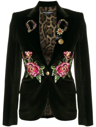 Shop Dolce & Gabbana Embroidered Blazer - Green