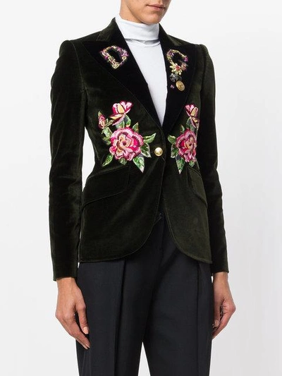 Shop Dolce & Gabbana Embroidered Blazer - Green
