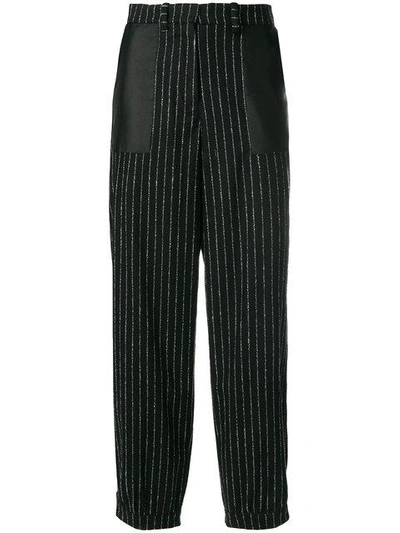 Shop Aalto Pinstripe Cropped Trousers In Black