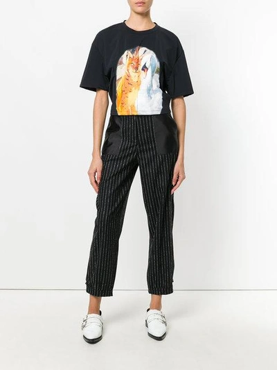 Shop Aalto Pinstripe Cropped Trousers In Black