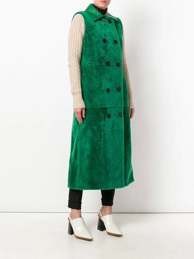 Shop Marni Sleeveless Double Breasted Coat In Green