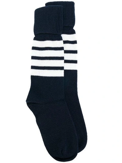 Shop Thom Browne Striped Socks In Blue