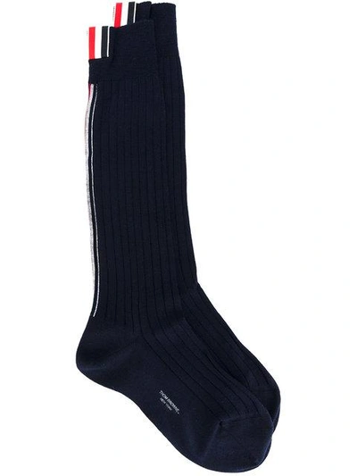 Shop Thom Browne Ribbed Socks - Blue