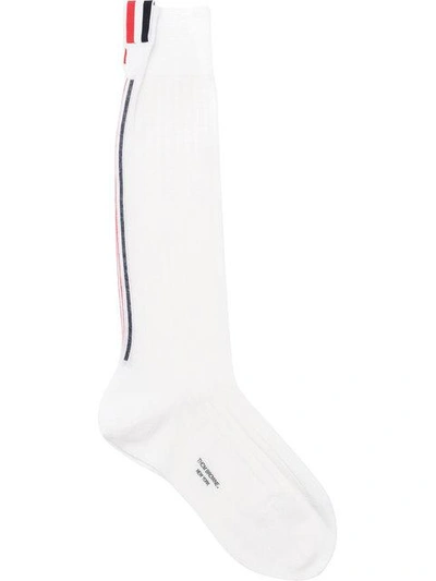 Shop Thom Browne Ribbed Socks - White
