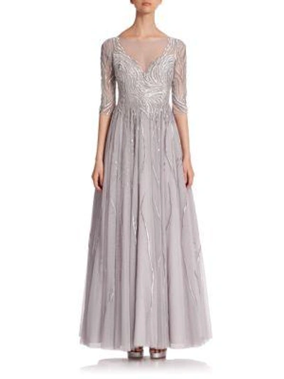 Shop Basix Black Label Women's Embroidered Illusion Gown In Grey