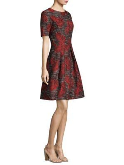 Shop David Meister Floral Print Fit-and-flare Dress In Black Red