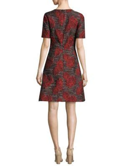Shop David Meister Floral Print Fit-and-flare Dress In Black Red