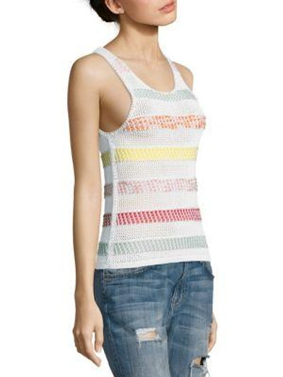 Shop Alice And Olivia Trinity Textured Striped Shell In White Multi