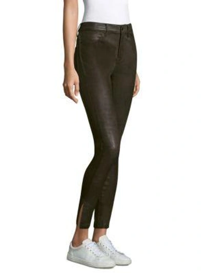 Shop Frame Skinny Leather Trousers In Charcoal