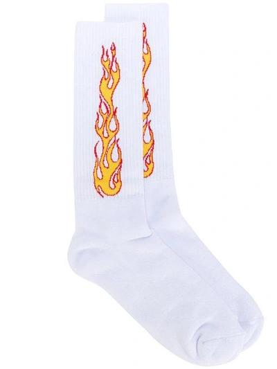 Shop Palm Angels Flame Socks In White