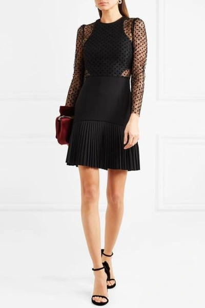 Shop Rebecca Vallance Gabriella Flocked Lace And Crepe Mini Dress In Black