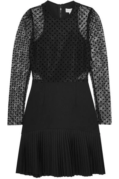Shop Rebecca Vallance Gabriella Flocked Lace And Crepe Mini Dress In Black