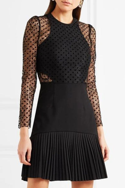 Shop Rebecca Vallance Gabriella Flocked Lace And Crepe Mini Dress In Black