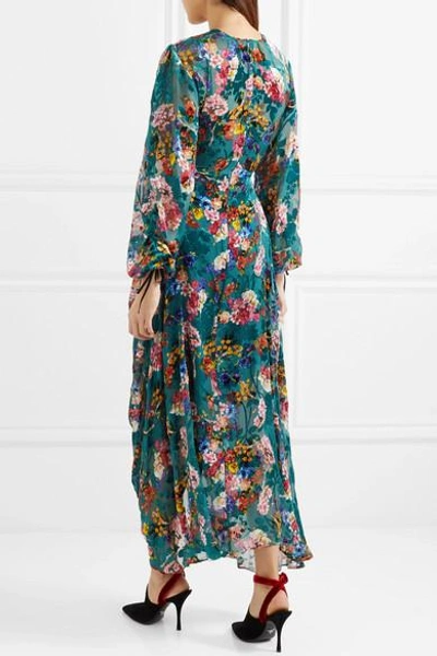 Shop Preen By Thornton Bregazzi Opal Ruched Floral-print Devoré-chiffon Midi Dress
