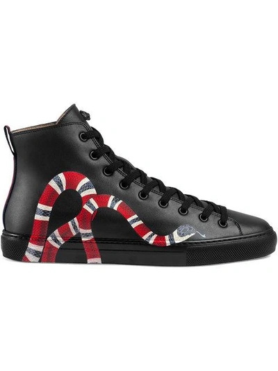 Shop Gucci Leather High-top With Snake In Black