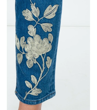 Shop Gucci Blue Embroidered Denim Pant