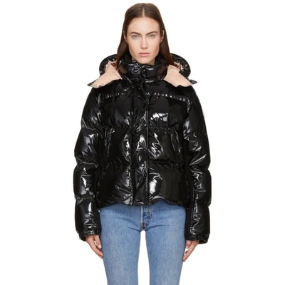 Shop Moncler Black Down Shiny Hooded Gaura Jacket