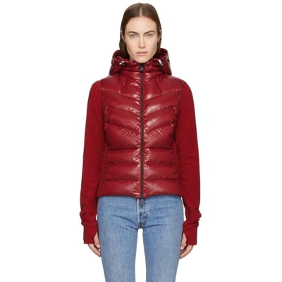 Shop Moncler Red Down Hooded Cardigan