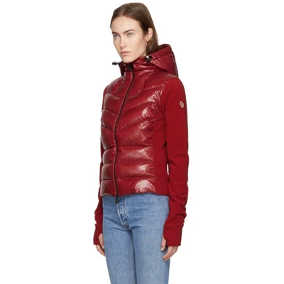 Shop Moncler Red Down Hooded Cardigan
