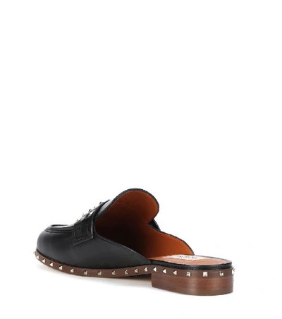 Shop Valentino Garavani Soul Rockstud Leather Slippers In Eero