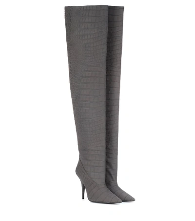 Shop Yeezy Leather Over-the-knee Boots (season 5) In Grey