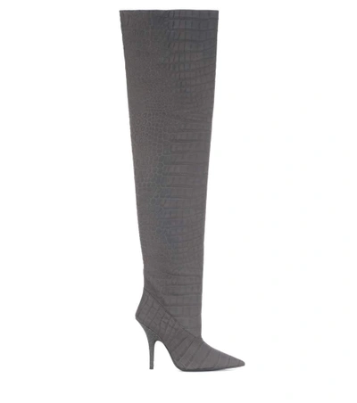 Shop Yeezy Leather Over-the-knee Boots (season 5) In Grey