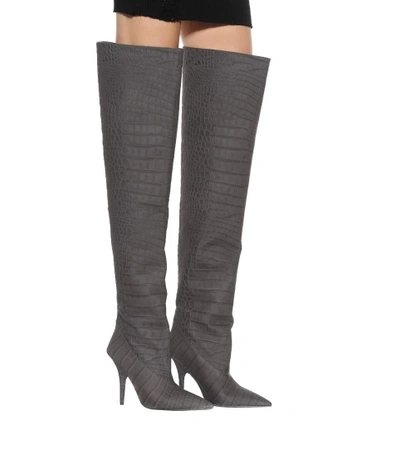 Shop Yeezy Leather Over-the-knee Boots (season 5) In Grey