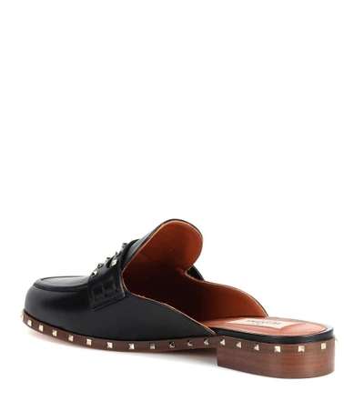 Shop Valentino Soul Rockstud Leather Slippers In Black