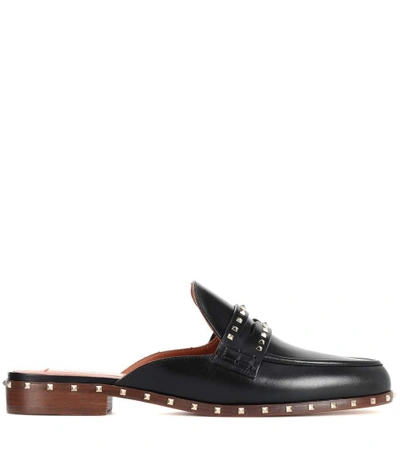 Shop Valentino Soul Rockstud Leather Slippers In Black