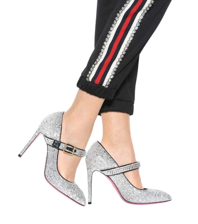 Shop Gucci Crystal-embellished Glitter Pumps In Silver