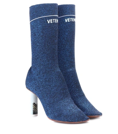 Shop Vetements Stretch-jersey Ankle Boots In Blue
