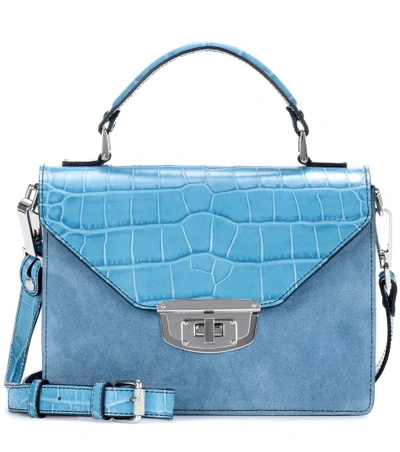 Shop Ganni Exclusive To Mytheresa.com - Gallery Embossed Leather And Suede Shoulder Bag In Blue