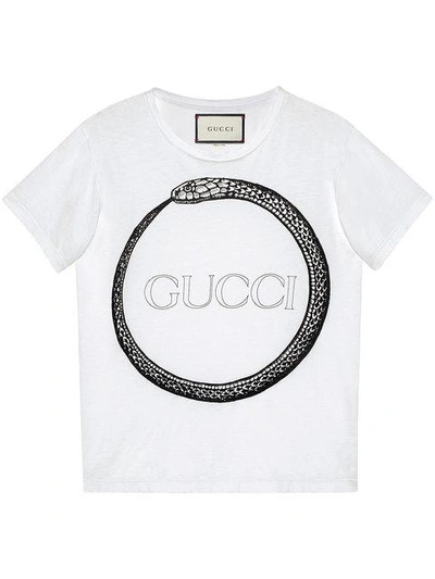Gucci Snake And Logo-print Cotton T-shirt In White | ModeSens