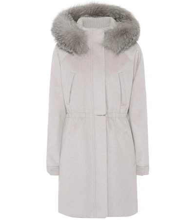 Shop Loro Piana Icery Fur-trimmed Cashmere Coat In Grey