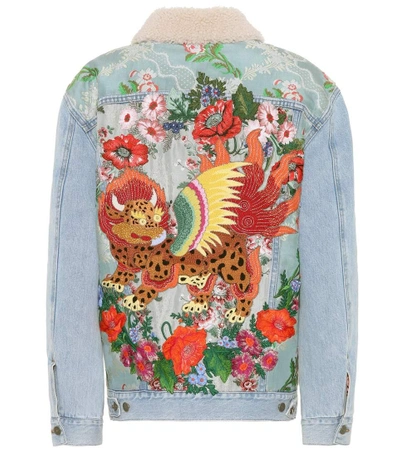 Shop Gucci Embroidered Denim Jacket In Blue