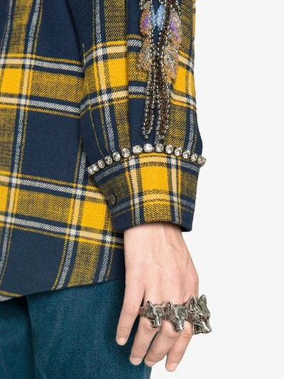 Shop Gucci Embroidered Plaid Oversized Shirt In Blue
