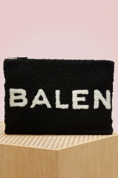 Shop Balenciaga Shearling Logo Pouch