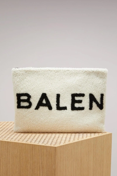 Shop Balenciaga Shearling Logo Pouch In Noir